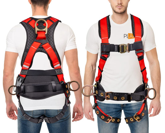 Palmer Safety Full Body 5-Point Harness with D-Rings – Red, Medium