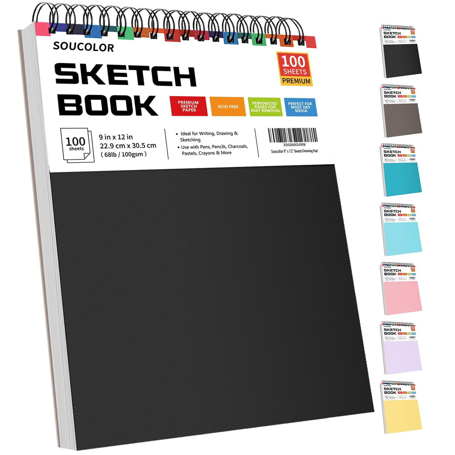 Soucolor Spiral Sketch Book – 9x12", 100 Sheets