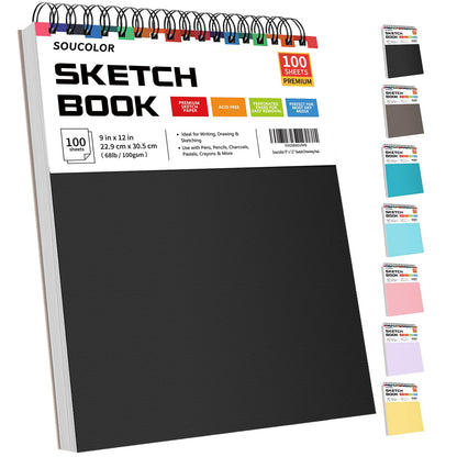 Soucolor Spiral Sketch Book – 9x12", 100 Sheets