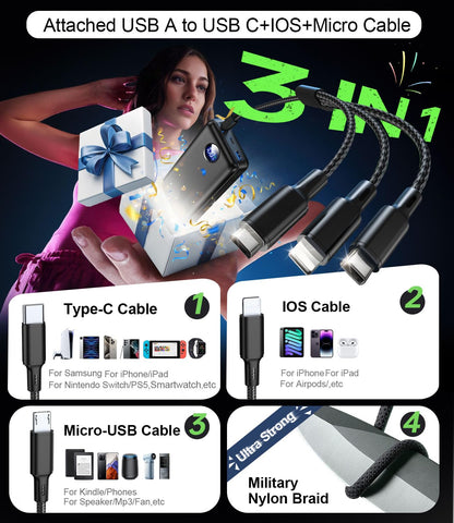 60000mAh Power Bank with Built-in Cables – Fast Charging