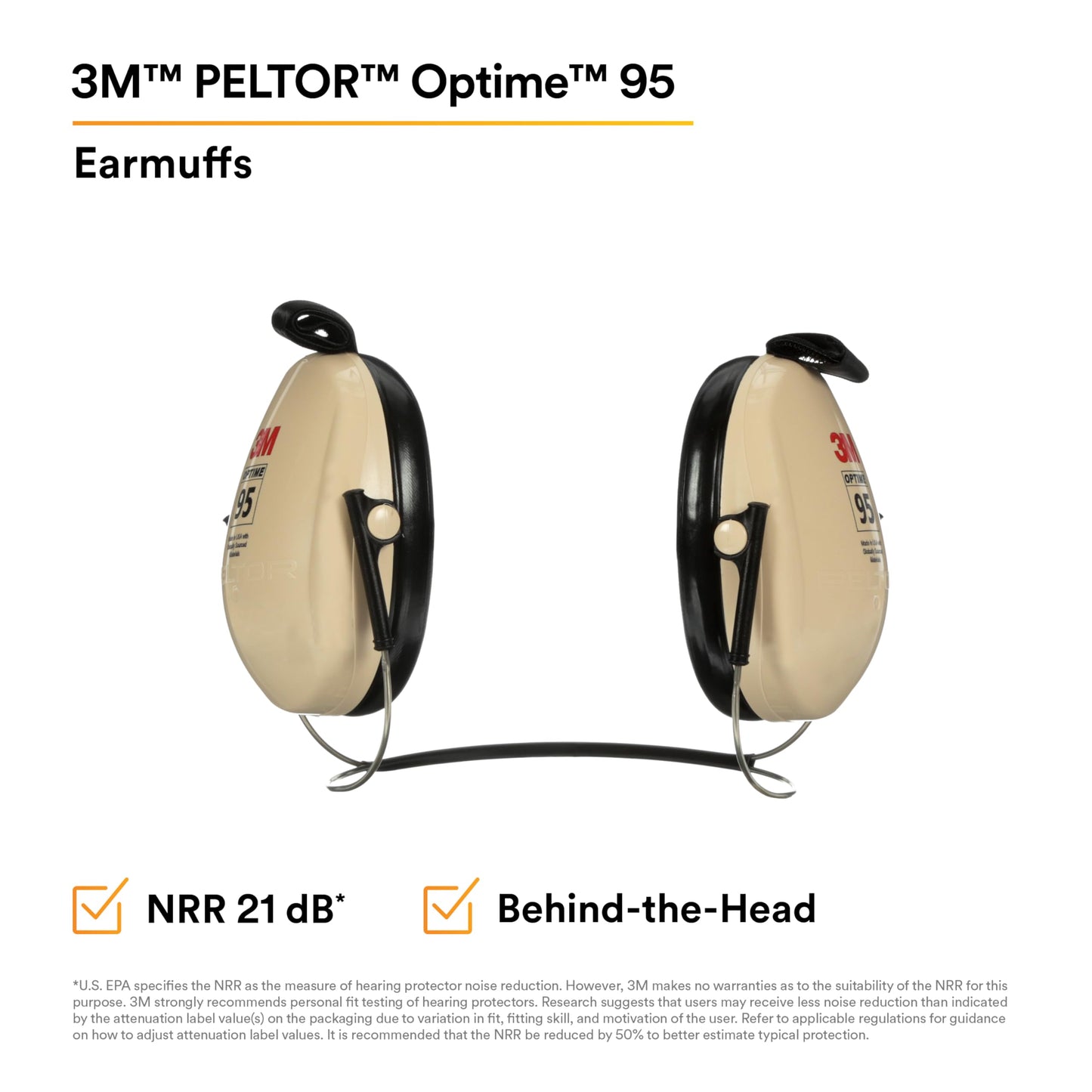 3M PELTOR Optime 95 Hearing Protection Earmuffs – 21 dB NRR