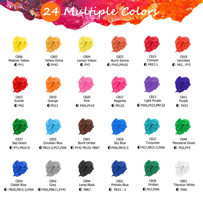 Caliart 24 Acrylic Paint Set with 12 Brushes for Crafts