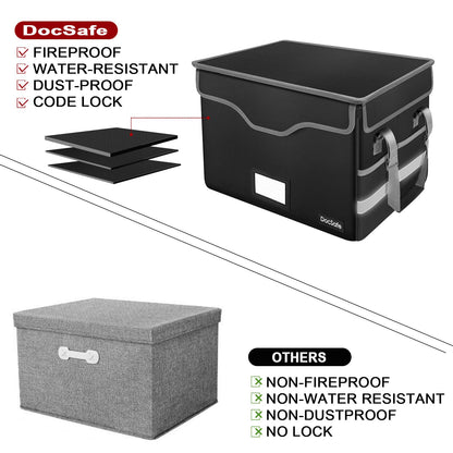 DocSafe Fireproof File Storage Box with Lock & Handle – Black