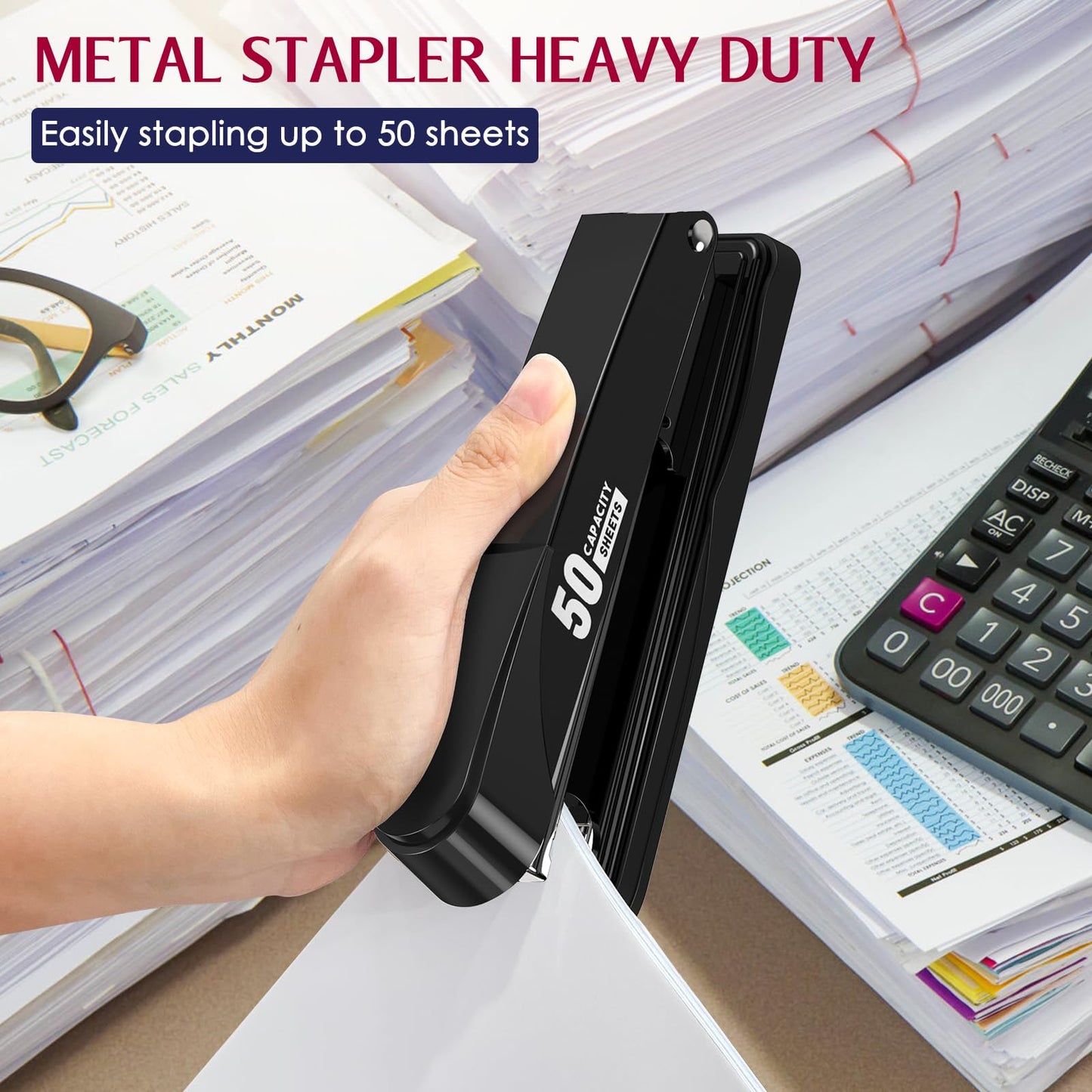 Heavy Duty Metal Stapler with Staples & Remover – Black