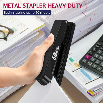 Heavy Duty Metal Stapler with Staples & Remover – Black