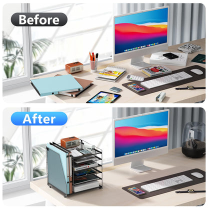 Gianotter 6-Tier Desk Paper Organizer with File Holder – Black