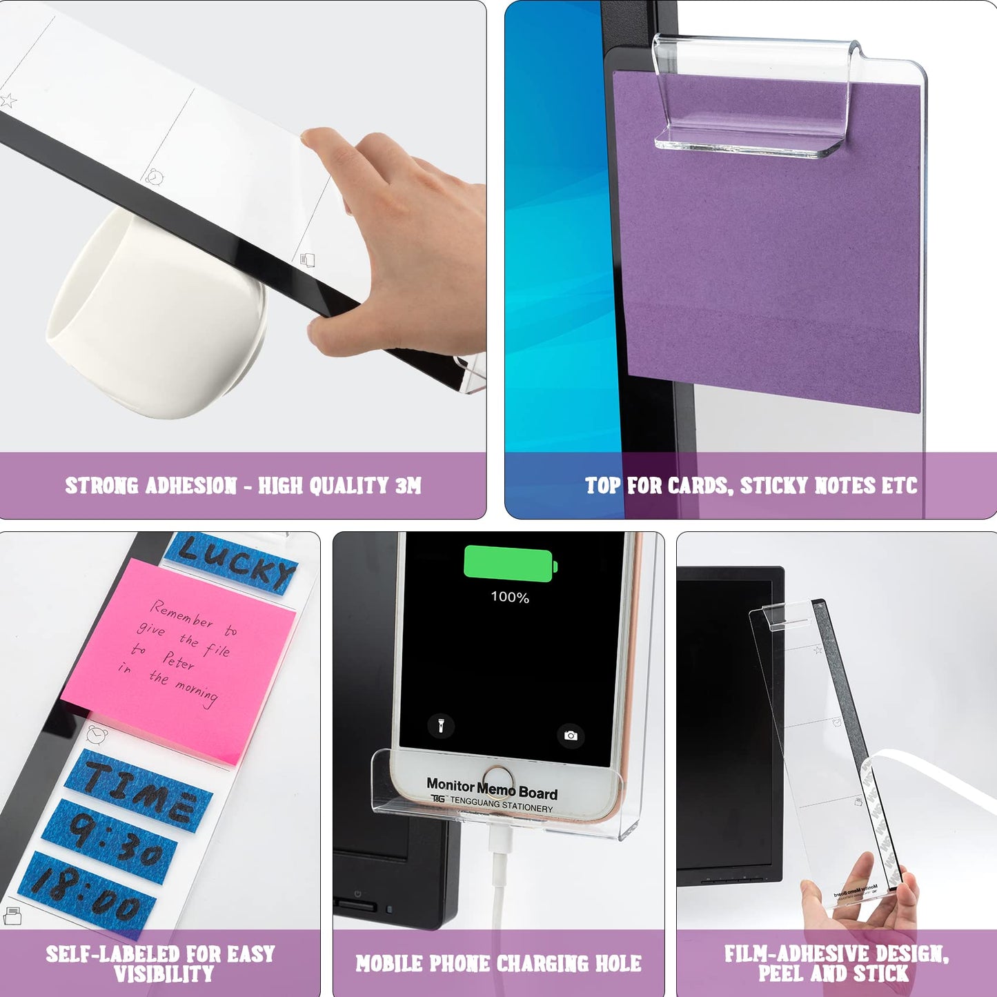 Computer Monitor Memo Board Set, Transparent Sticky Note Holder – 2 Pcs