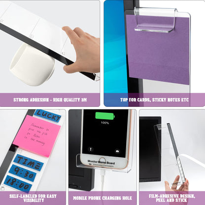 Computer Monitor Memo Board Set, Transparent Sticky Note Holder – 2 Pcs