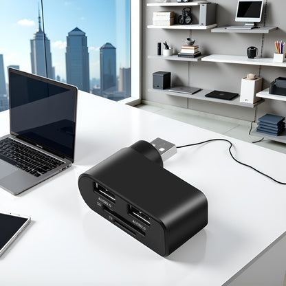 4-in-1 USB 2.0 Rotating Hub & Card Reader Dock – Black