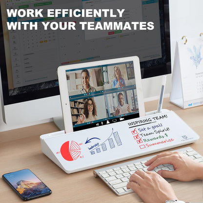 TSJ OFFICE Small Glass Whiteboard with Drawer – White