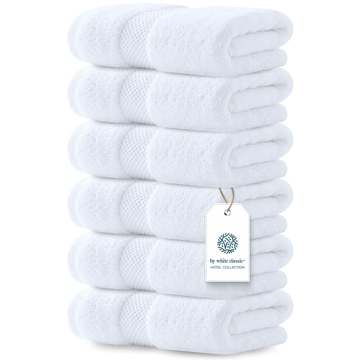 White Hand Towels, 6 Pack – Soft Turkish Cotton, 16x30 Inch