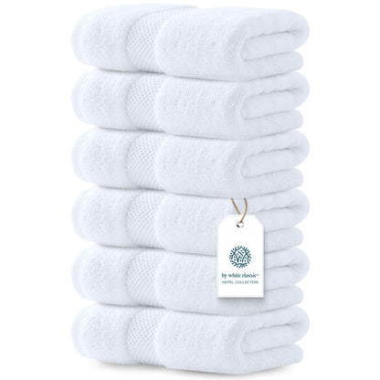 White Hand Towels, 6 Pack – Soft Turkish Cotton, 16x30 Inch