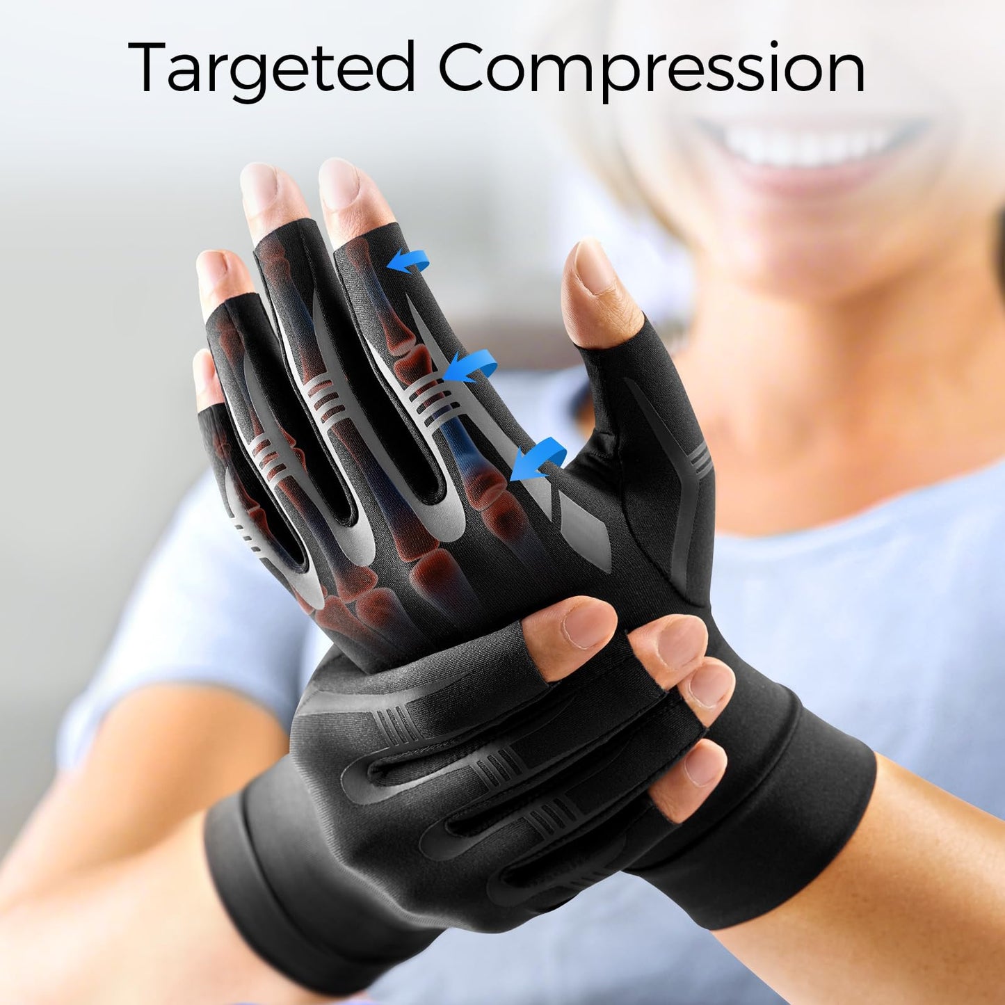 FREETOO Compression Arthritis Gloves – Black (Medium)
