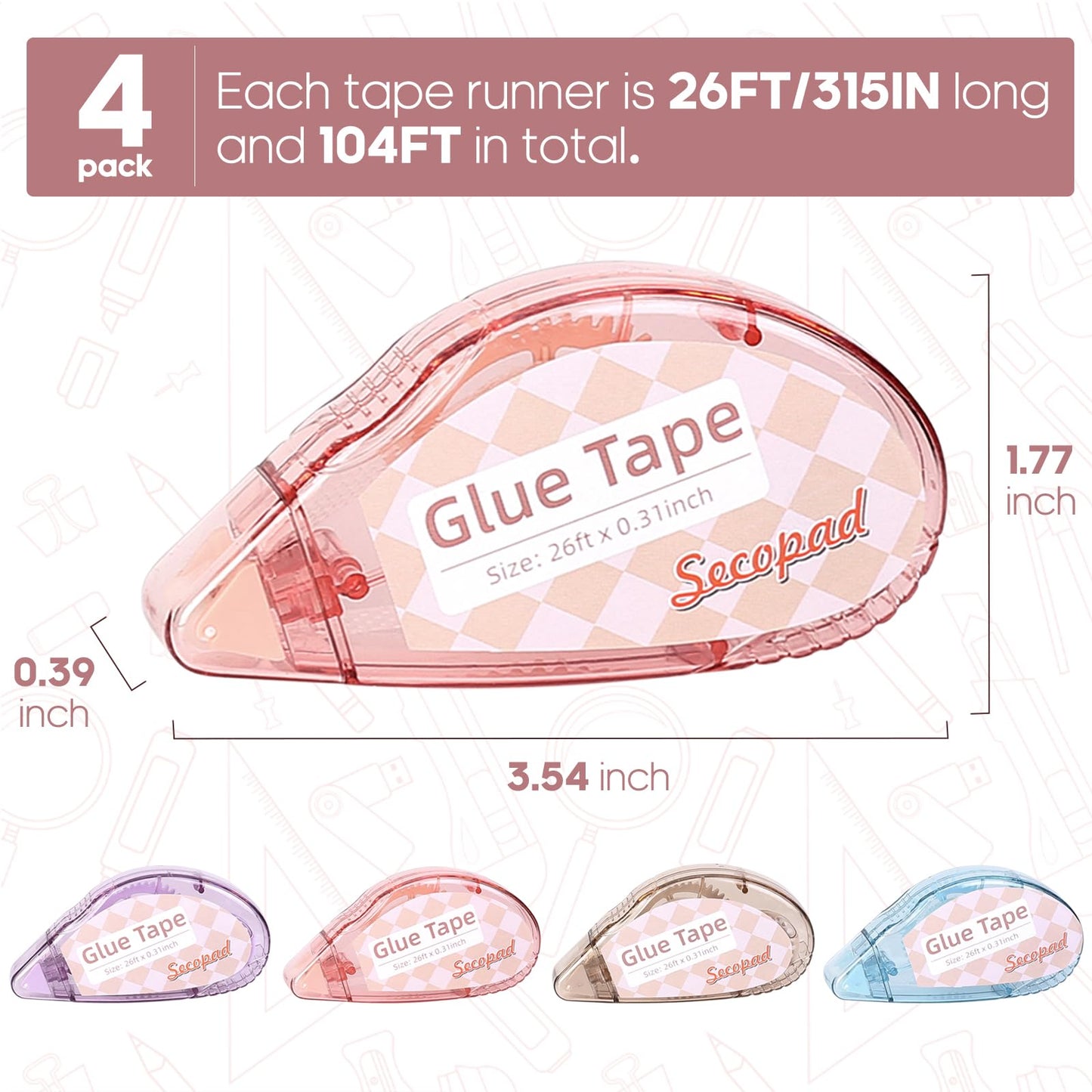 Double-Sided Scrapbook Tape Rollers – 4 Pack