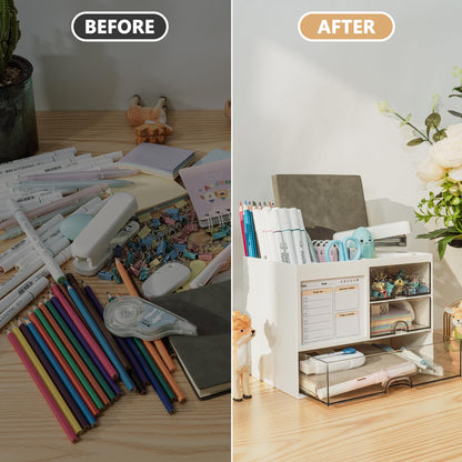 QIYVLOS Desk Organizer with 3 Drawers – White