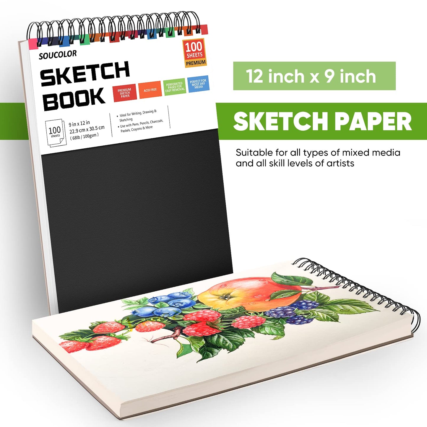 Soucolor Spiral Sketch Book – 9x12", 100 Sheets