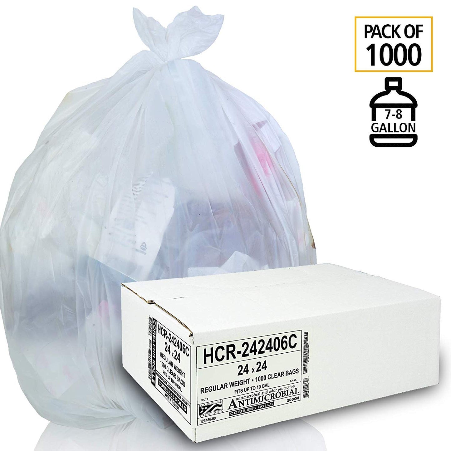 Aluf Plastics 10 Gallon Clear Trash Bags, 1000 Count