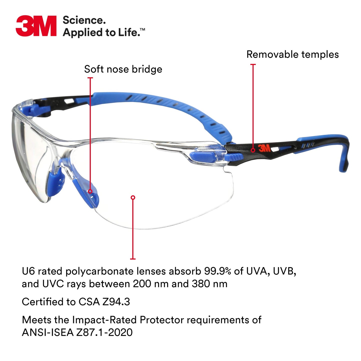 3M Solus 1000 Anti-Fog Safety Glasses – Clear Lens, Blue/Black Frame