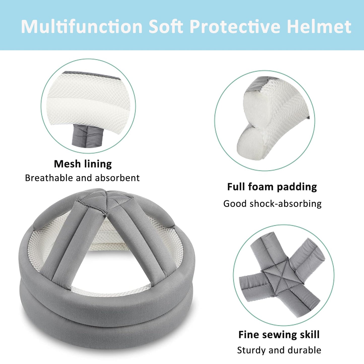 Adjustable Elderly Safety Helmet for Fall Protection – Gray Mesh