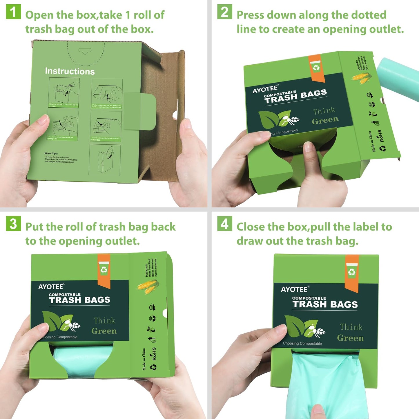 AYOTEE 1.2 Gal Compostable Trash Bags, 5L, Green