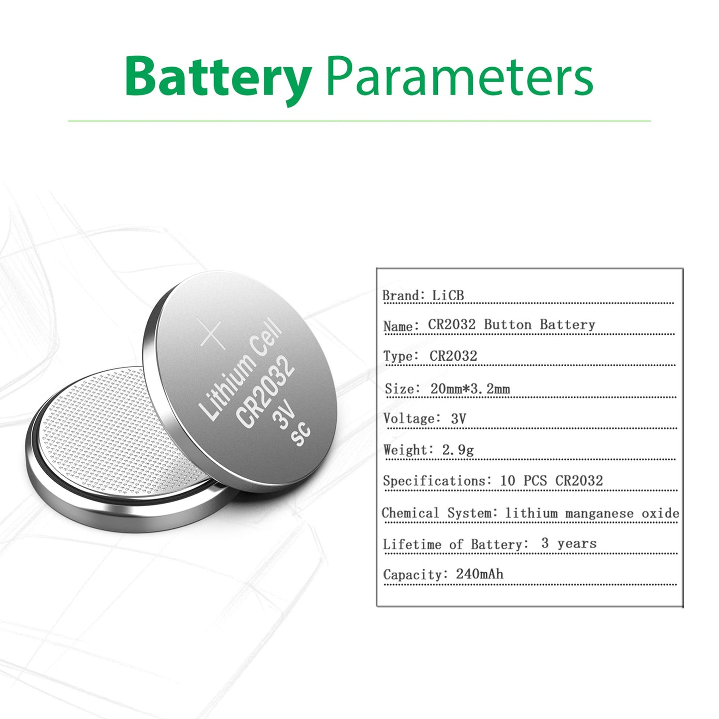 LiCB CR2032 Lithium Batteries – 10 Pack