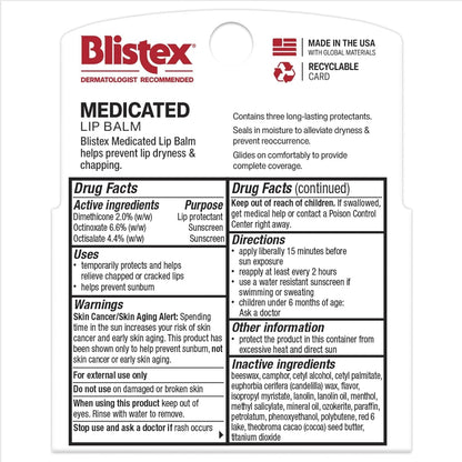 Blistex Medicated Lip Balm, SPF 15, 3 Count