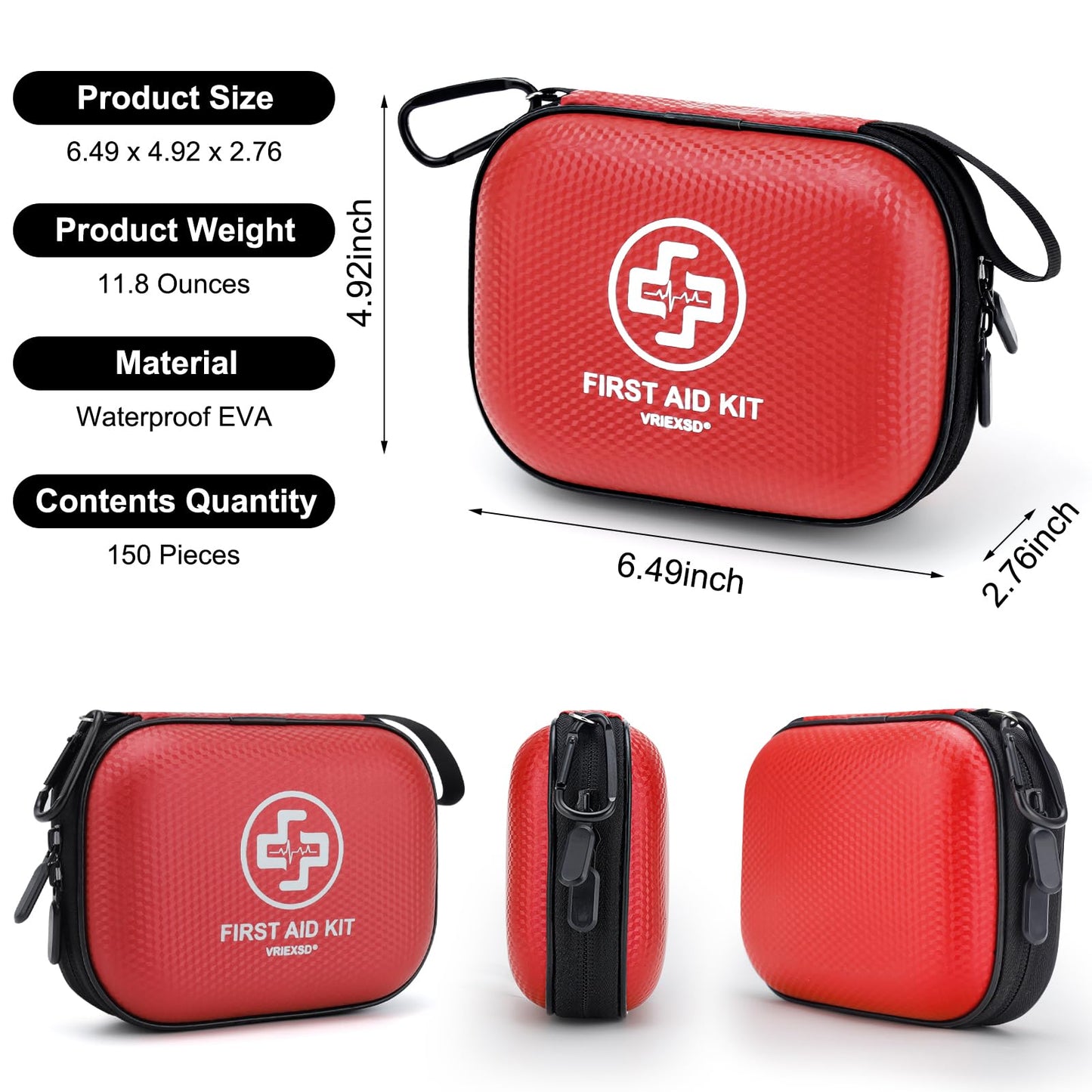 Mini 150-Piece Waterproof Hard Shell First Aid Kit – Red