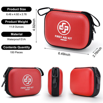 Mini 150-Piece Waterproof Hard Shell First Aid Kit – Red