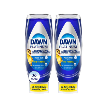 Dawn Platinum EZ-Squeeze Dish Soap, Fresh Rain, 18 oz, 2 Pack