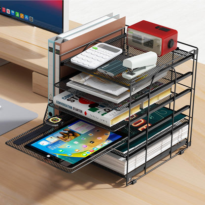 Gianotter 6-Tier Desk Paper Organizer with File Holder – Black