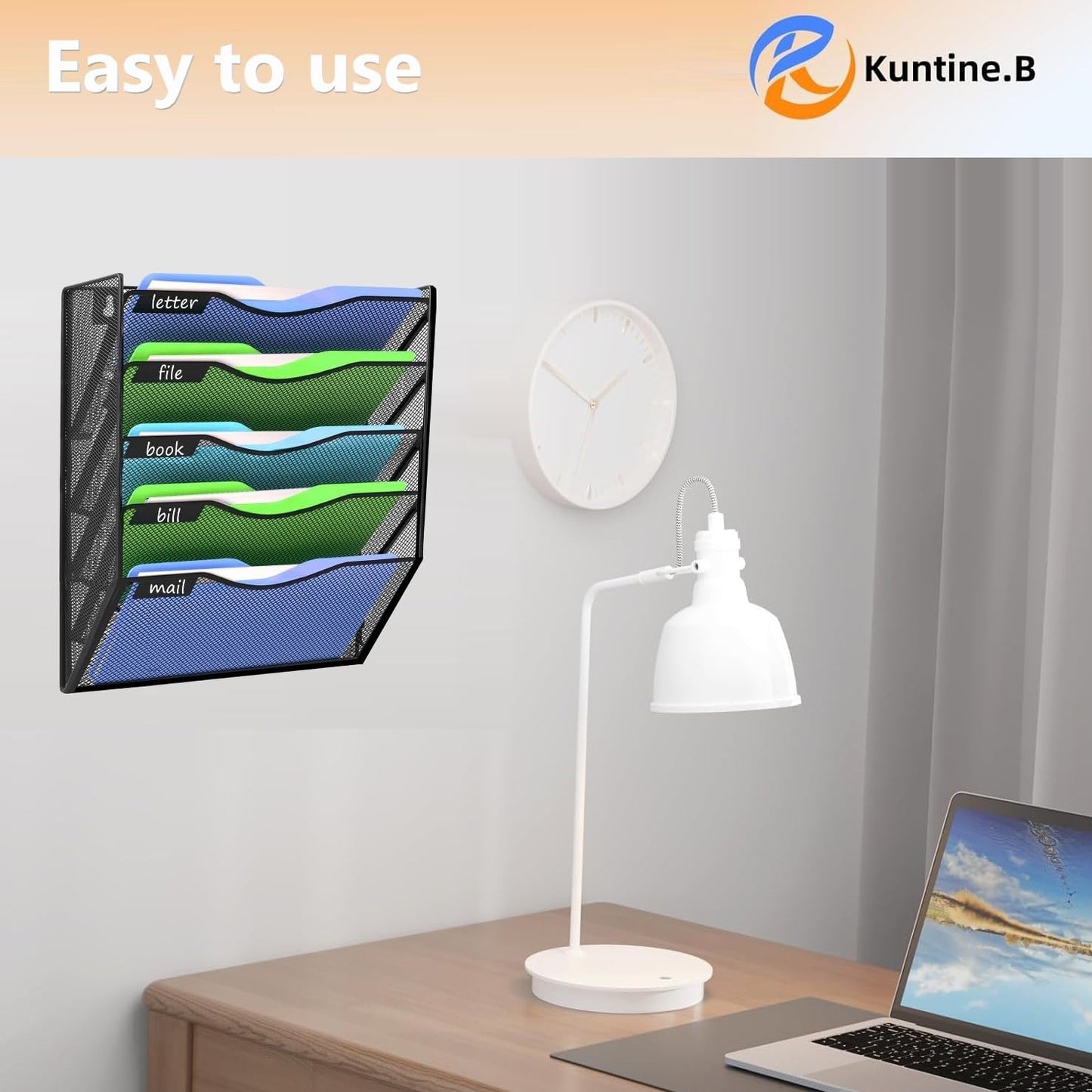 Kuntine.B Wall File Organizer, 5-Tier Hanging Magazine Holder – Black
