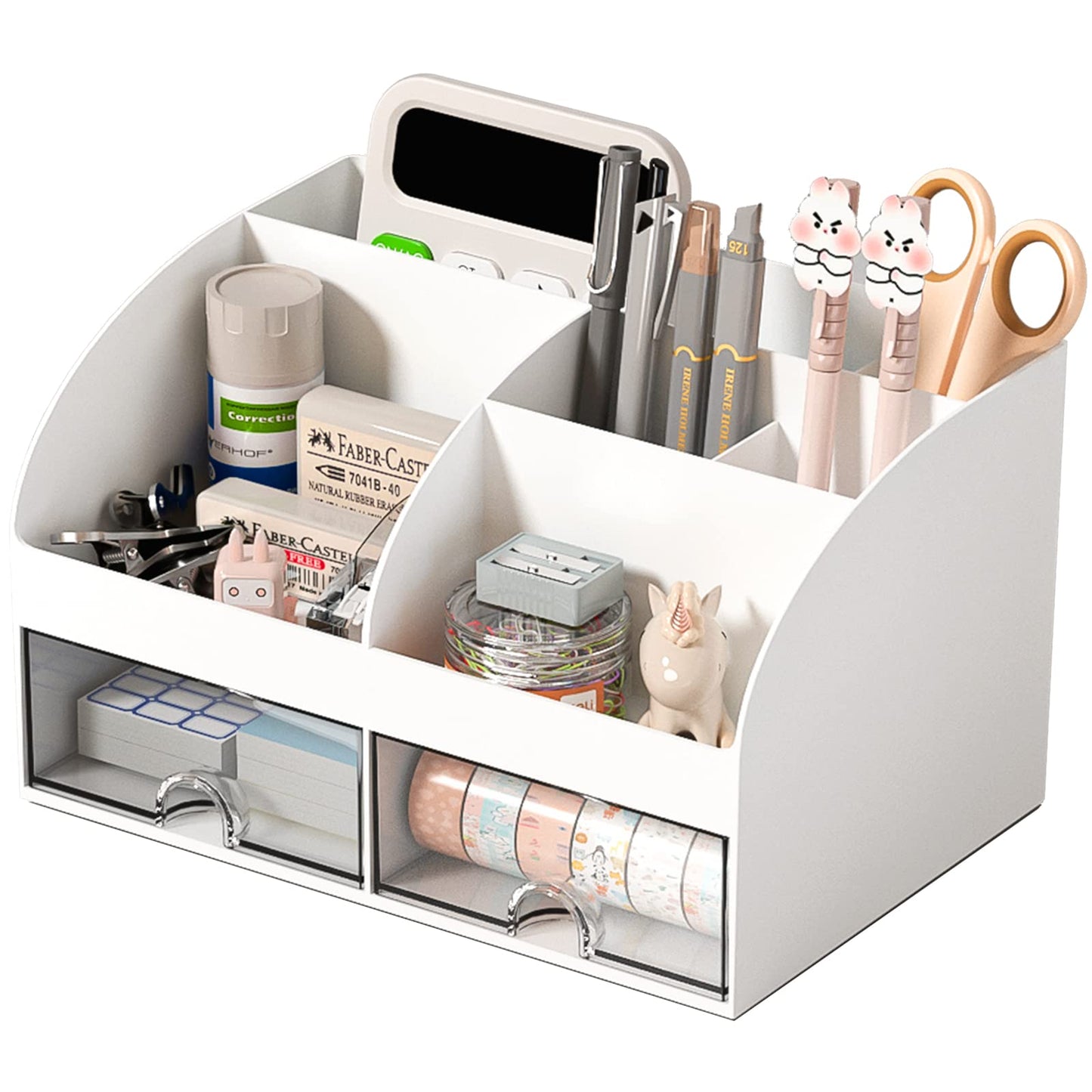 Desk Organizer with 6 Compartments & 2 Drawers – White