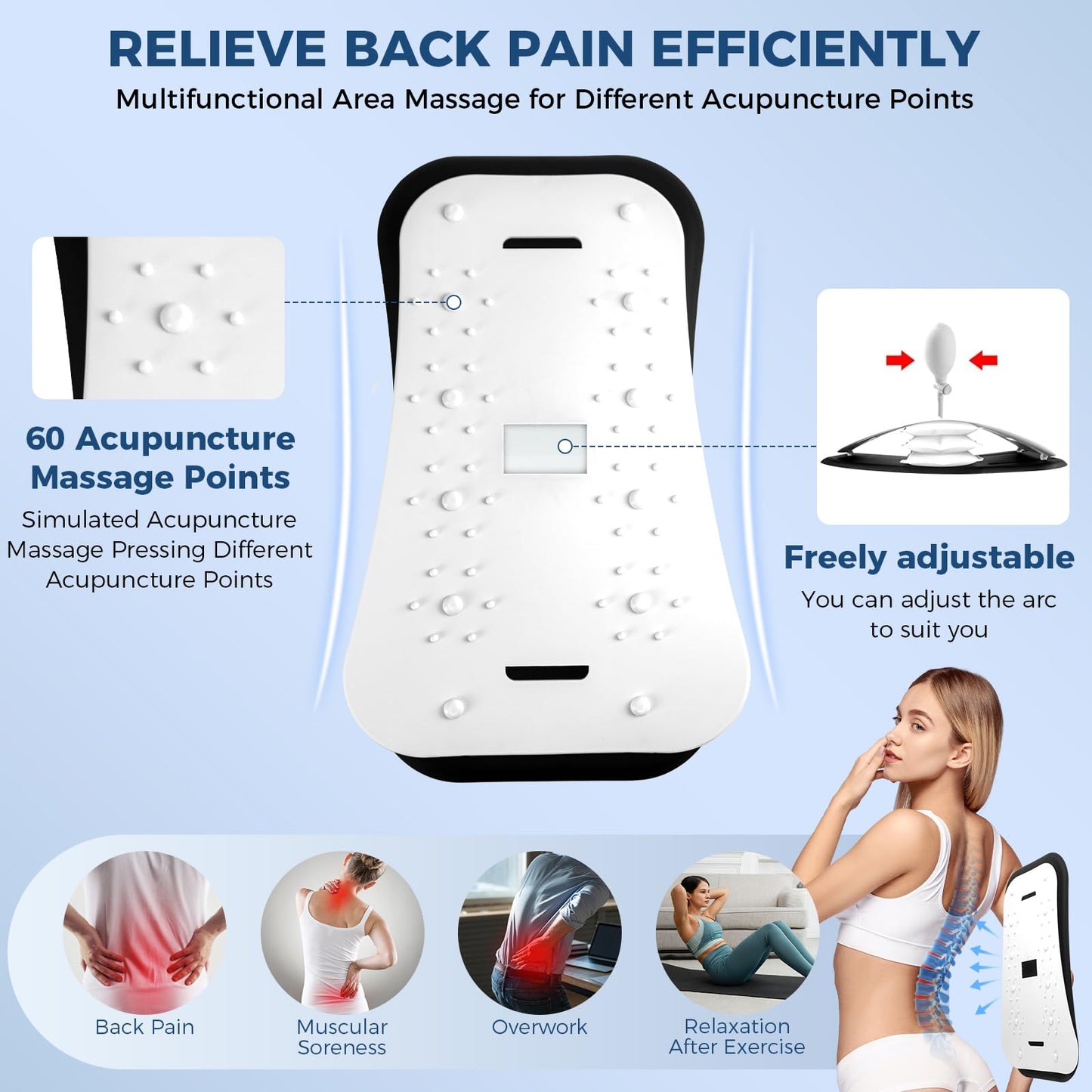 Adjustable Back Stretcher with Acupressure Points for Pain Relief