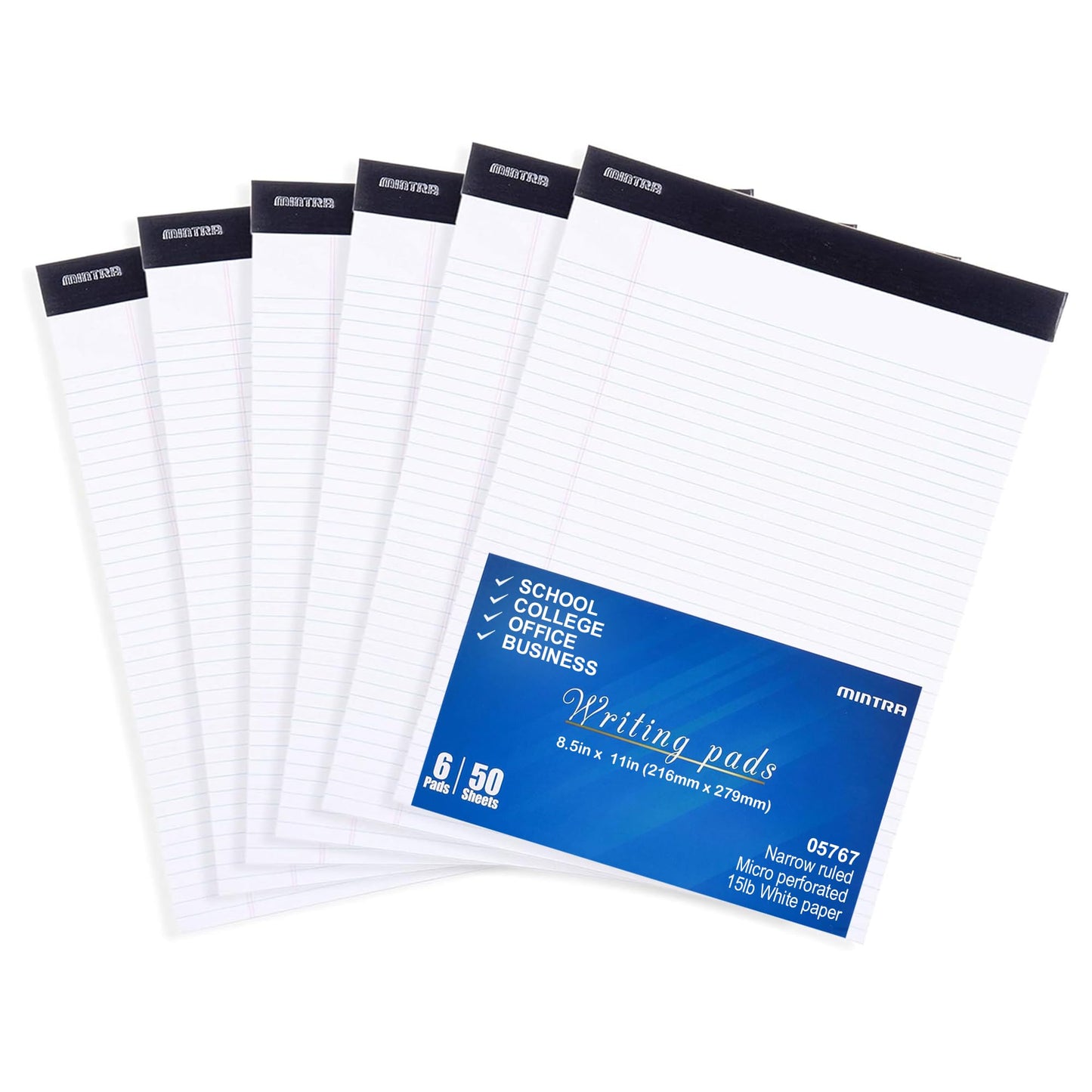 Mintra Office Legal Writing Pads – White, 6 Pack