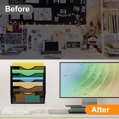 Kuntine.B Wall File Organizer, 5-Tier Hanging Magazine Holder – Black