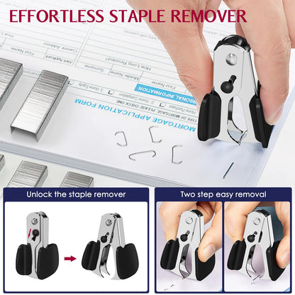 Heavy Duty Metal Stapler with Staples & Remover – Black