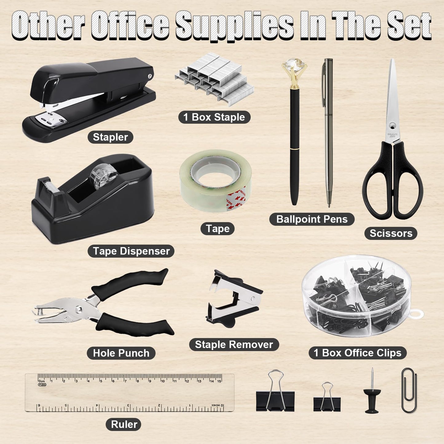 SYMDROMIA 13-in-1 Black Desk Organizer Set