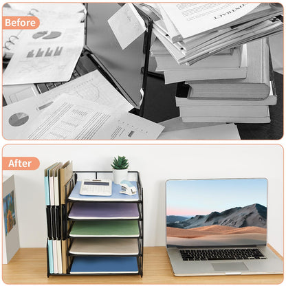 LEKETREE 5-Tier Desk Letter Tray Organizer with File Holder – Black