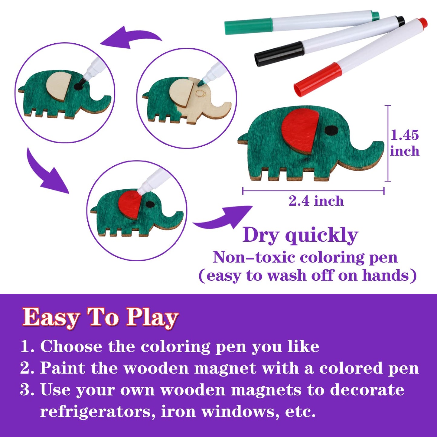 Worgree DIY Wooden Magnets Painting Kit – 36 pcs