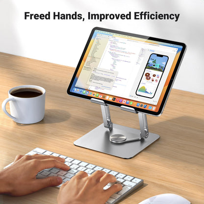 UGREEN 360° Rotating Tablet Stand – Aluminum Adjustable – Silver