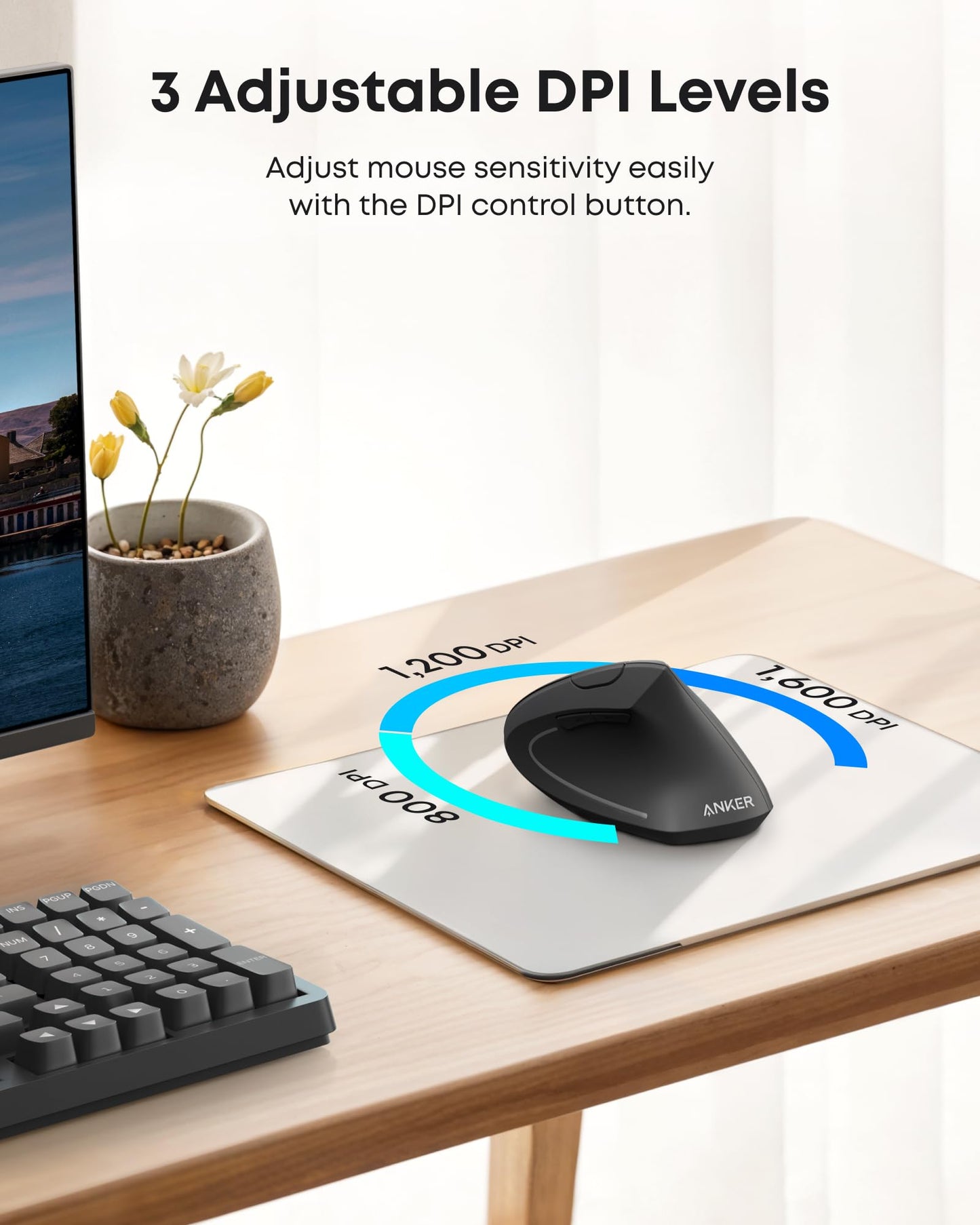 Anker 2.4G Wireless Vertical Ergonomic Optical Mouse – Black