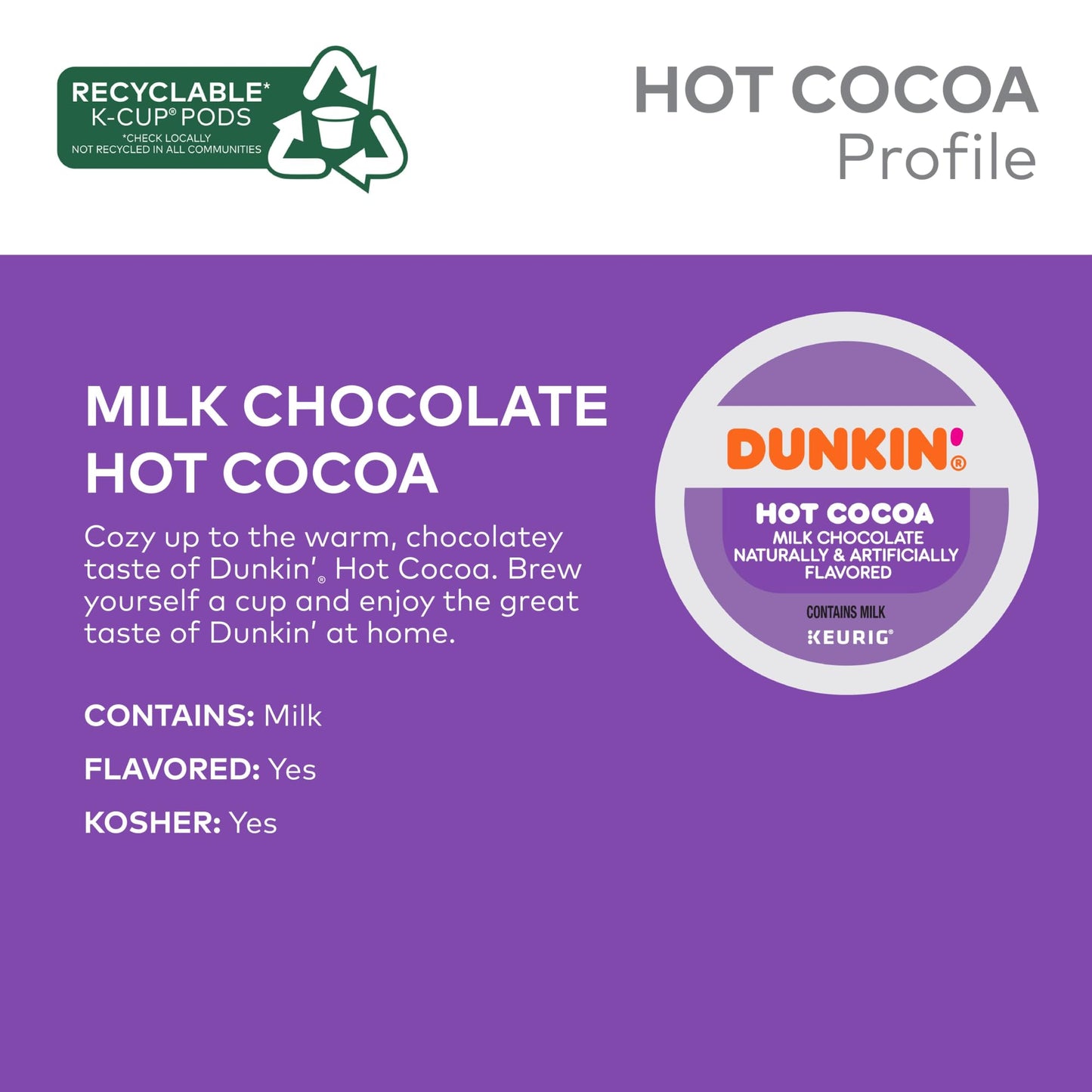 Dunkin’ Milk Chocolate Hot Cocoa K-Cups 22 Count