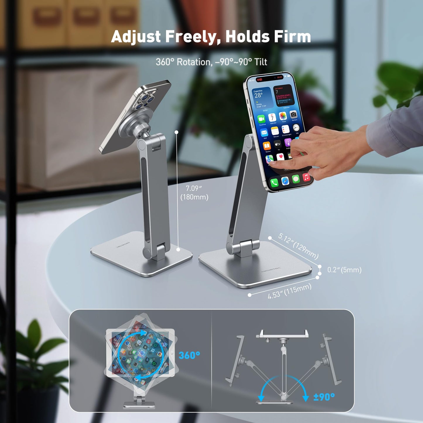 AboveTEK Magnetic 2-in-1 Phone & iPad Stand – Aluminum