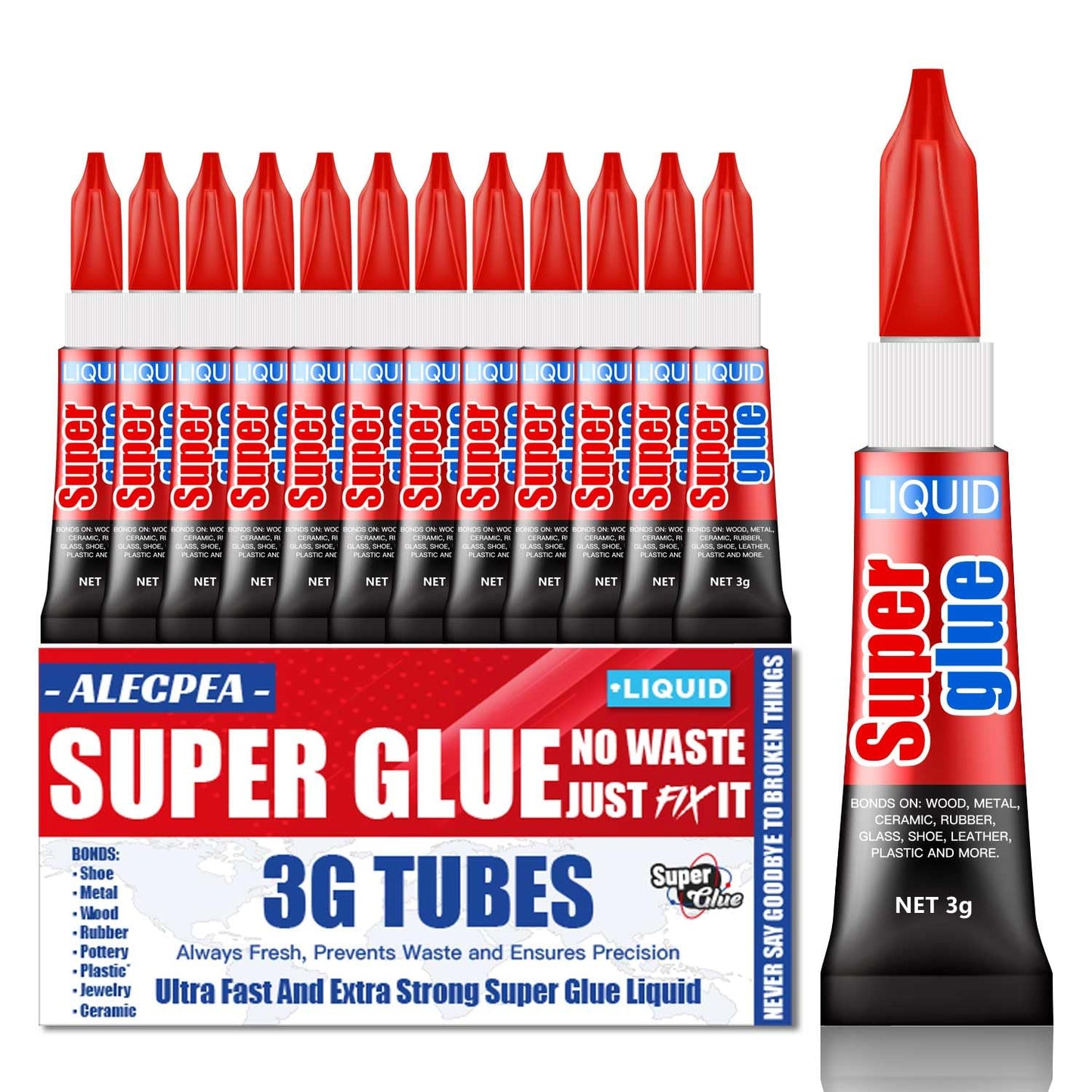 Super Glue Liquid 3g (12 Pack) – Fast Dry, Strong Adhesive for Crafts & Repairs