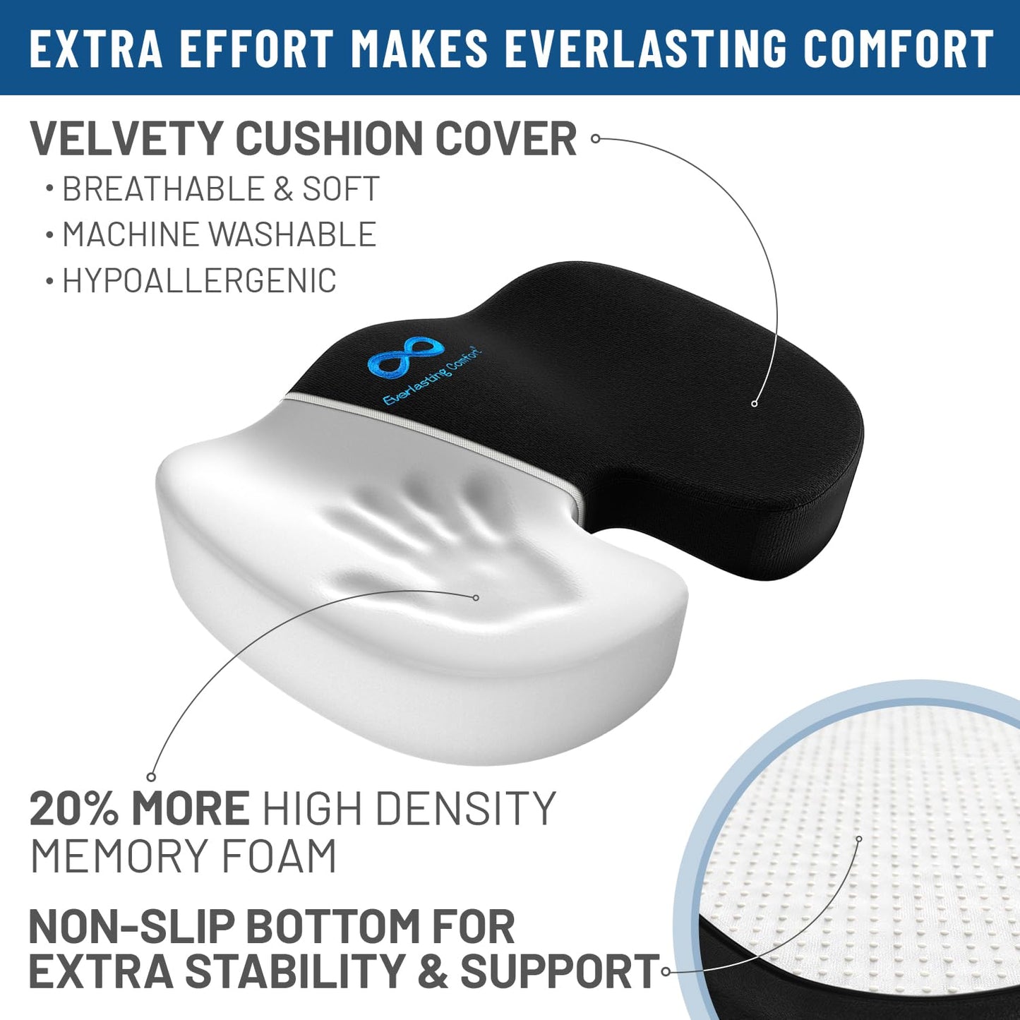 Everlasting Comfort Memory Foam Seat Cushion for Pain Relief