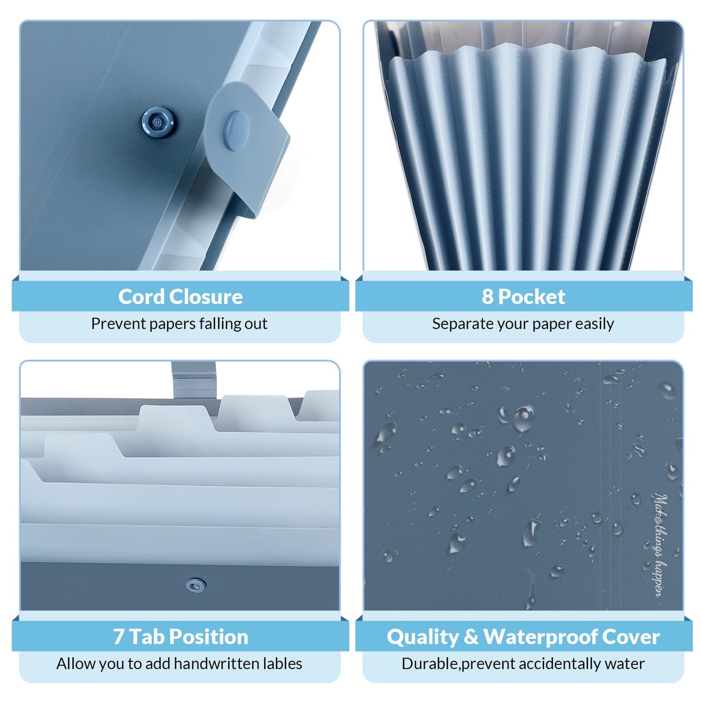 SKYDUE 8 Pocket Expanding File Organizer – Blue