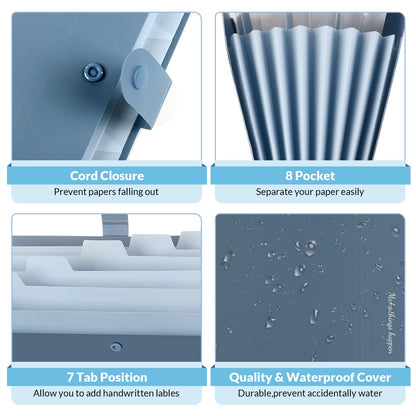 SKYDUE 8 Pocket Expanding File Organizer – Blue