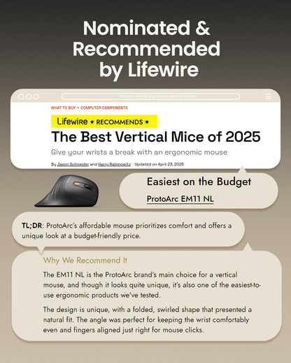 ProtoArc EM11 Vertical Ergonomic Bluetooth Mouse – Black