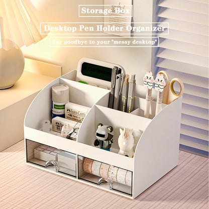 Desk Organizer with 6 Compartments & 2 Drawers – White