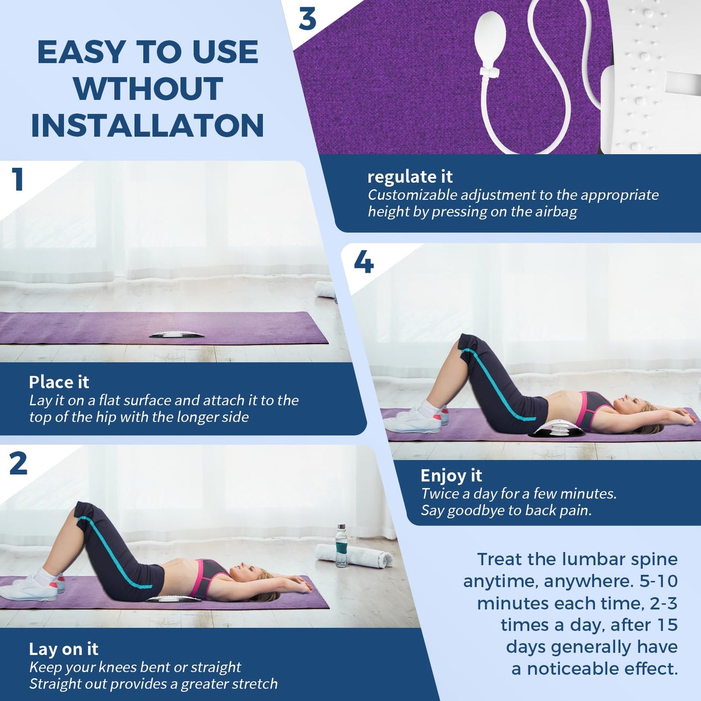 Adjustable Back Stretcher with Acupressure Points for Pain Relief